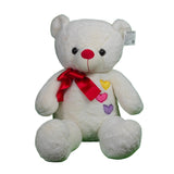 Teddy Bear Plush Soft with Red Ribon Bow Toy for Ages 3 Years and Up - White, 70cm