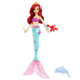 Disney Princess Ariel Swimming Mermaid Fashion Doll with Dolphin Water Squirter, Sebastian Figure & 4 Accessories For Kids Ages 3+