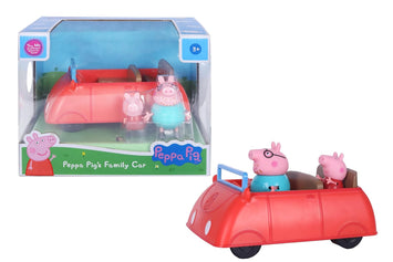 PIG Family Red Car with Sound Effects, Includes 2 Figures, Preschool Toys for Girls and Boys 3 Years and Up