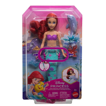 Disney Princess Ariel Swimming Mermaid Fashion Doll with Dolphin Water Squirter, Sebastian Figure & 4 Accessories For Kids Ages 3+