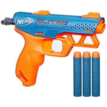 Elite 2.0 Slyshot Blaster, 2 Dart Storage, 3 Nerf Elite Darts, Pull to Prime Handle, Toy Foam Blaster for Outdoor Kids Games