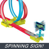 Neon Speeders Track Set, Laser Stunt Slamway with 1 Hot Wheels Car, Tri-Colored Track, Connects to Other Sets, Easy Storage for Kids Ages 5+