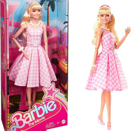 Barbie The Movie Doll Wearing Pink and White Gingham Dress with Daisy Chain Necklace for Ages 3 Years and Up