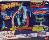 Neon Speeders Track Set, Laser Stunt Slamway with 1 Hot Wheels Car, Tri-Colored Track, Connects to Other Sets, Easy Storage for Kids Ages 5+