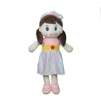 Cute Rag Doll Plush Soft Toy Wearing Baby Pink & White Stripes Frock for Ages 3 Years and Up, 60cm