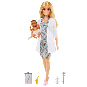 Barbie Baby Doctor Playset with 12 Inch Blonde Doll, Infant Doll, Stethoscope, Thermometer, Oscilloscope, Chart, Blanket & Baby Bottle for Kids Ages 3+