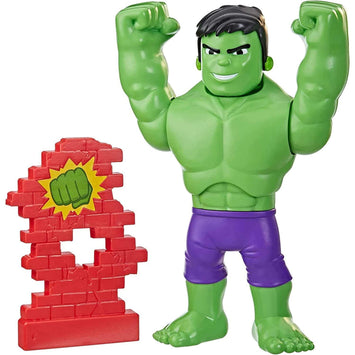 Marvel Spidey and His Amazing Friends Power Smash Hulk Face-Changing 10-inch Hulk Figure with Brick Wall Accessory Preschool Toy