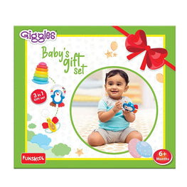 Baby's 3 in 1 Gift Set, Stacking Rings, Teether, Rattle for New Born Ages 6 Months & Above
